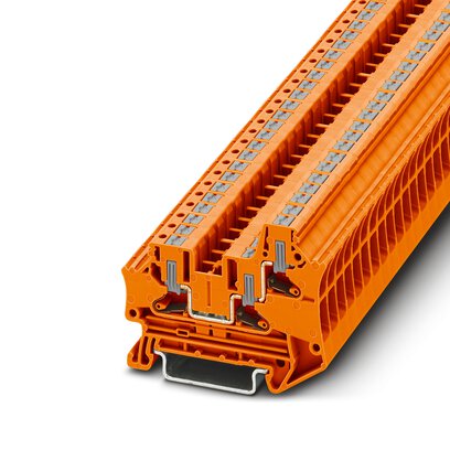 Phoenix Contact Multi-Conductor Terminal Block; PTV 4-TWIN OG ; 30A; 600V; 1-Level; #24 - #10; Push-In - Horizontal Entry Connection; Orange